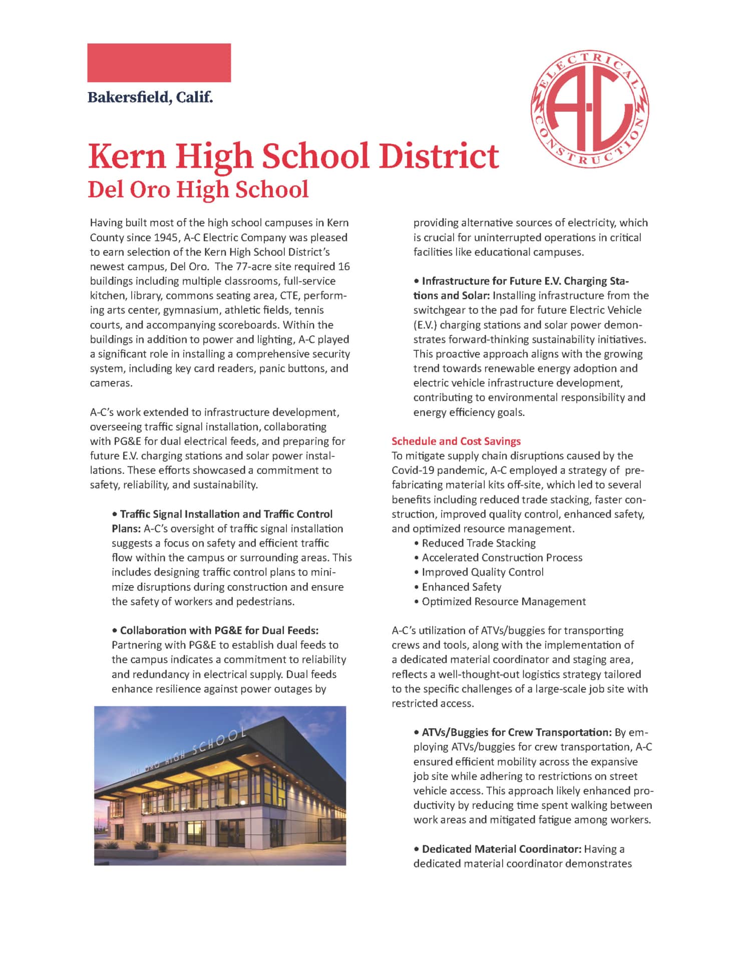 Kern High School District Case Study A C Electric Company Page 1