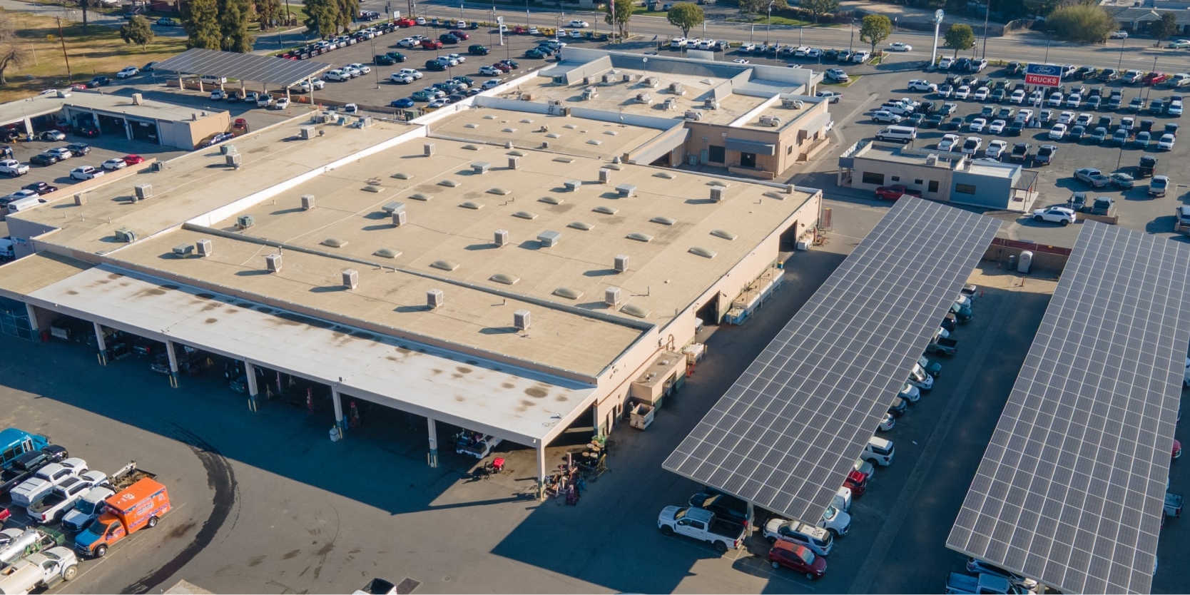 Solar panel installation at a car dealership